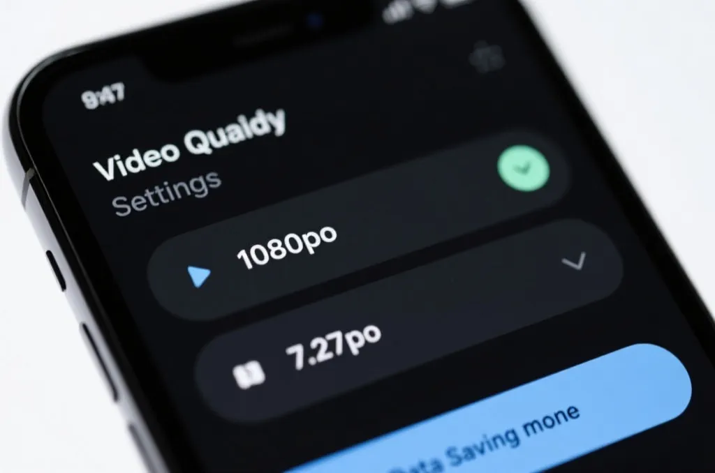 A clean smartphone settings interface showing video quality adjustment and data saving options